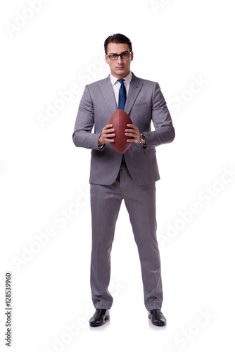 Businessman with american football isolated on white