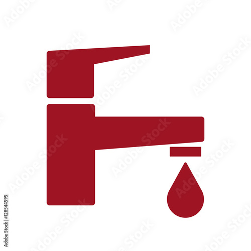 Modern Water Faucet with drop icon. Red silhouette. Vector illustration.