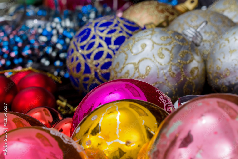 Fototapeta premium Christmas tree decorations, preparing to decorating a Christmas