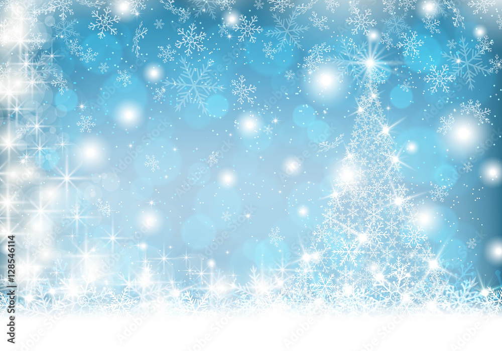 Snowflake Christmas tree on winter background Vector Snowflake Christmas tree on winter background Vector