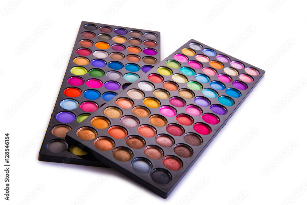 Set of colourful shadow for make-up isolated on white Set of colourful shadow for make-up isolated on white