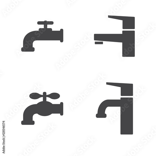 Water faucets set. Black silhouette icons. Vector illustration.