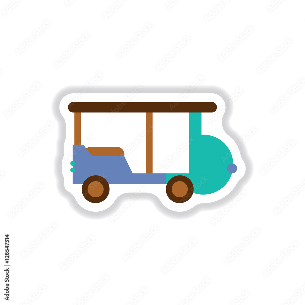 stylish icon in paper sticker style excursion car