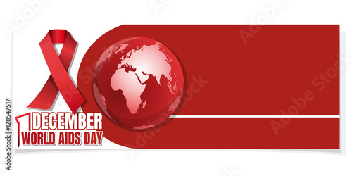 Horizontal banner for World AIDS Day. 1 December. Red Ribbon on a background of the Globe. Aids Awareness. Vector illustration
