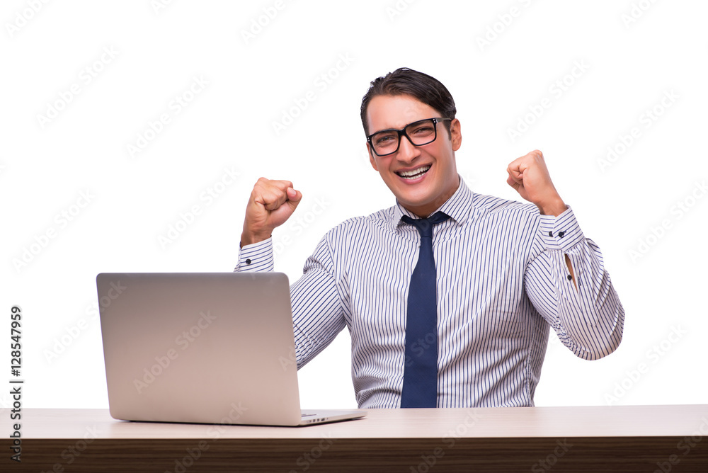 Man with laptop isolated on white Man with laptop isolated on white