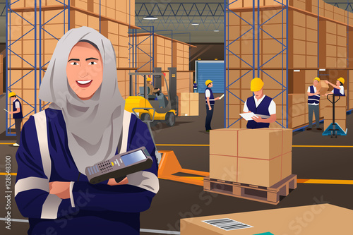 Muslim Woman Working in a Warehouse