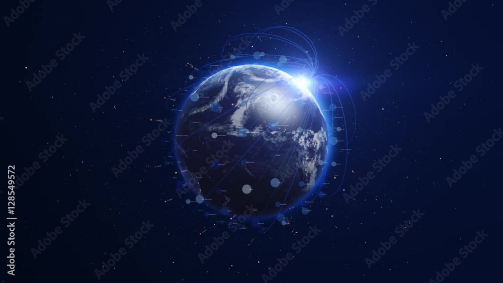 Digital blue earth orbiting with global network. Digital blue earth orbiting with global network.