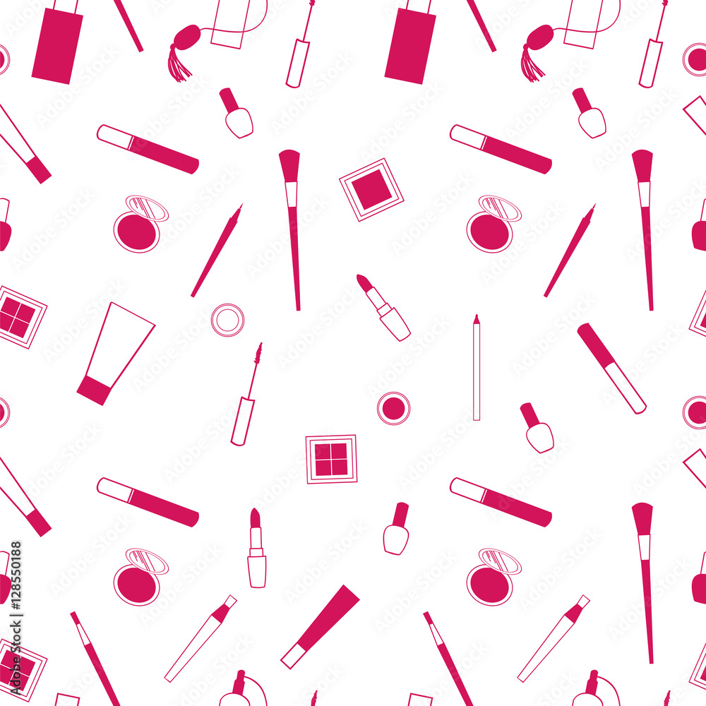 Beauty and care cosmetics red and white vector seamless pattern. Beauty and care cosmetics red and white vector seamless pattern.