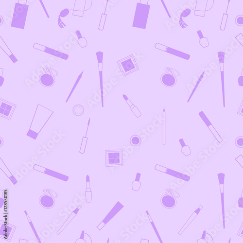 Beauty and care cosmetics lavender and pink white vector seamless pattern.