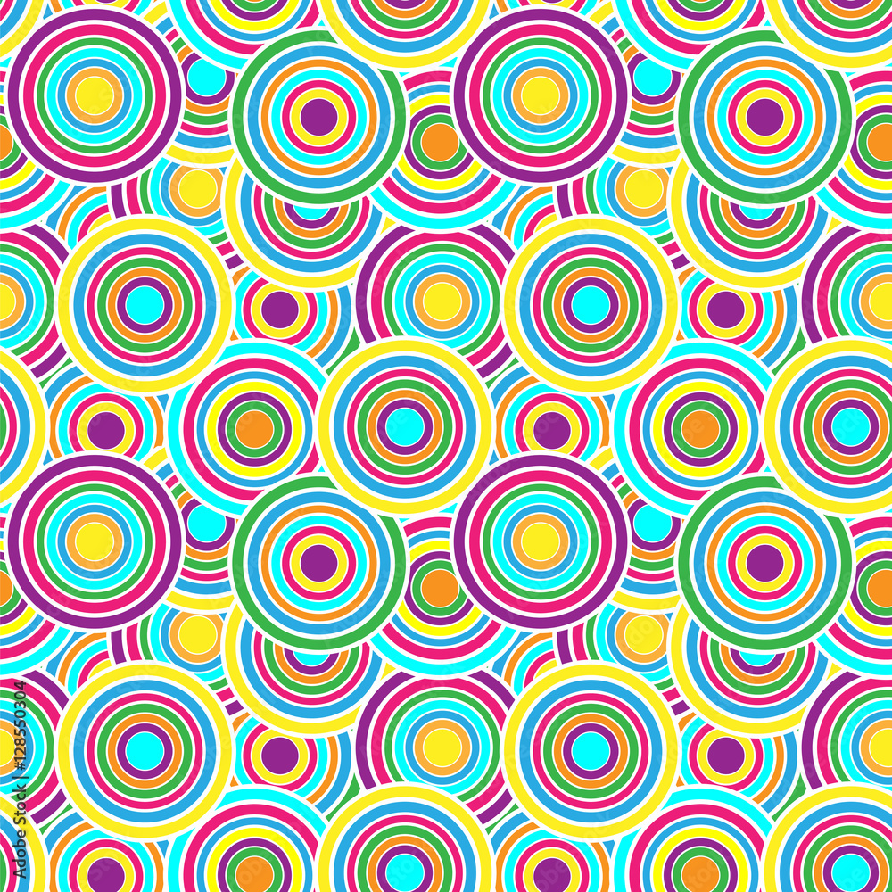 Purple, yellow and green circles seamless vector pattern. 
