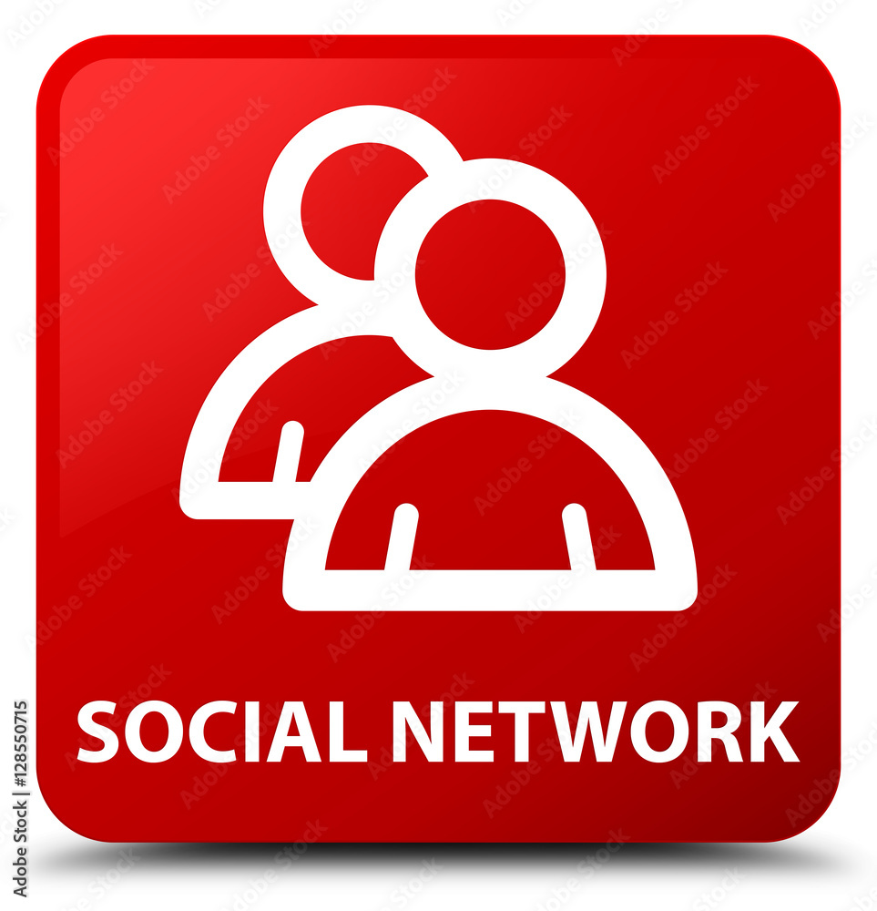 Social network (group icon) red square button Social network (group icon) red square button