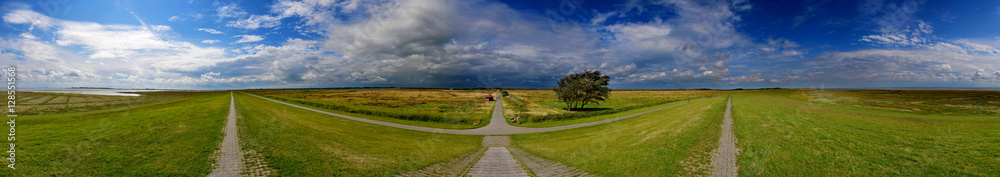180° Panorama vom Ostlanddeich auf Borkum mit typischer Rückseitenbewölkung 180° Panorama vom Ostlanddeich auf Borkum mit typischer Rückseitenbewölkung