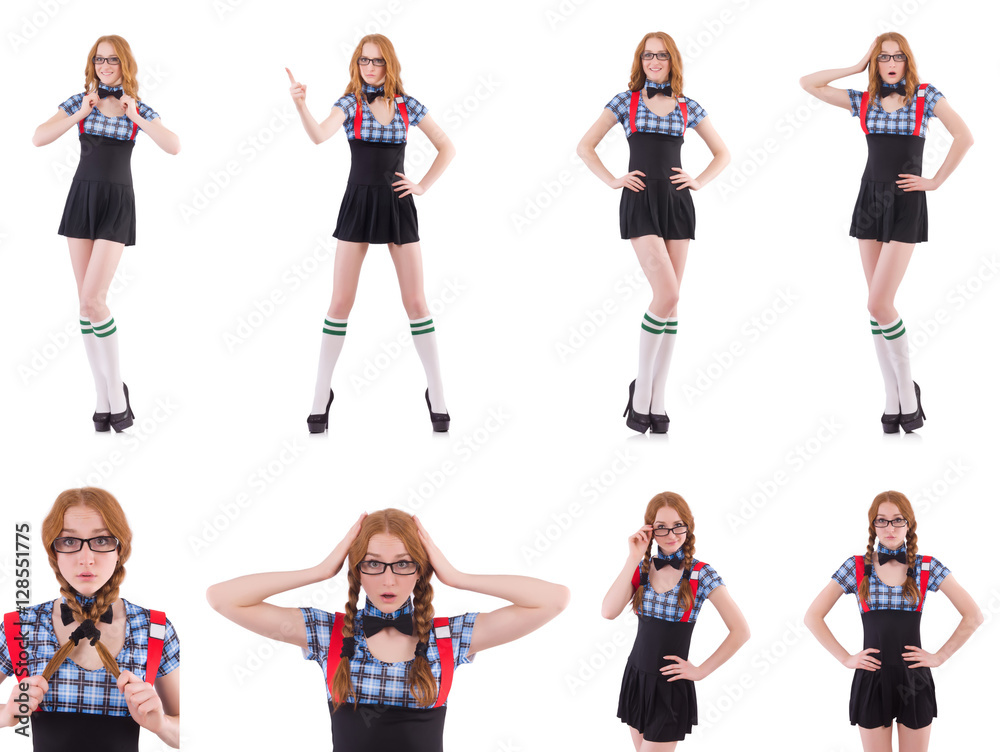 Fototapeta premium Schoolgirl isolated on the white