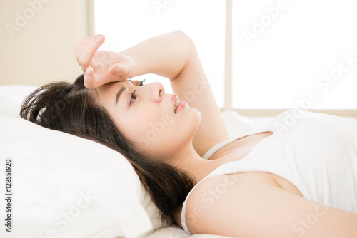 beautiful asian woman feel unwell sickness and ill