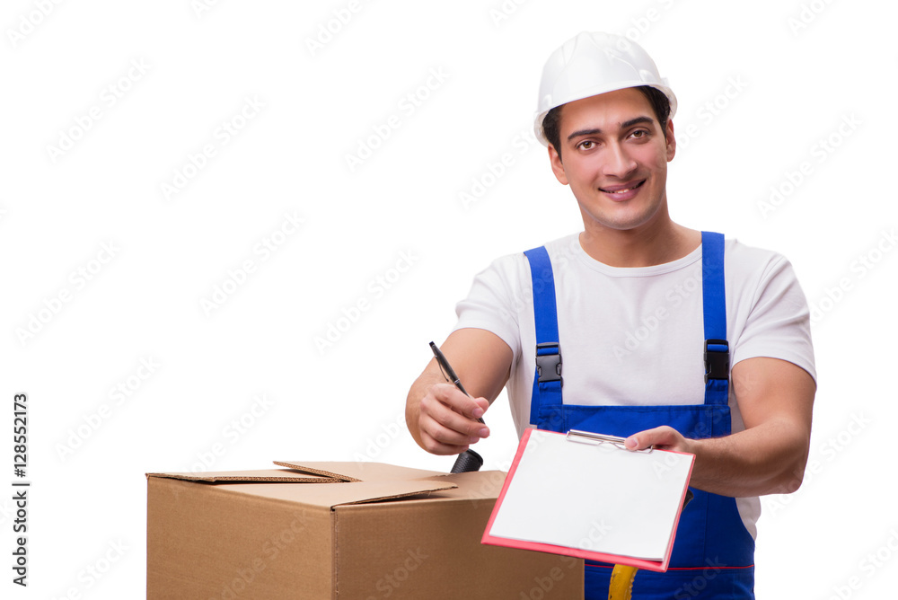 Man with boxes isolated on white Man with boxes isolated on white