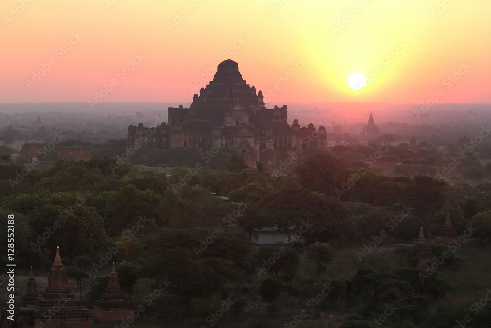Beautiful scenery during sunrise,sunset at the pagoda of Bagan in Myanmar. is a beautiful landscape and very popular for tourists and photographer