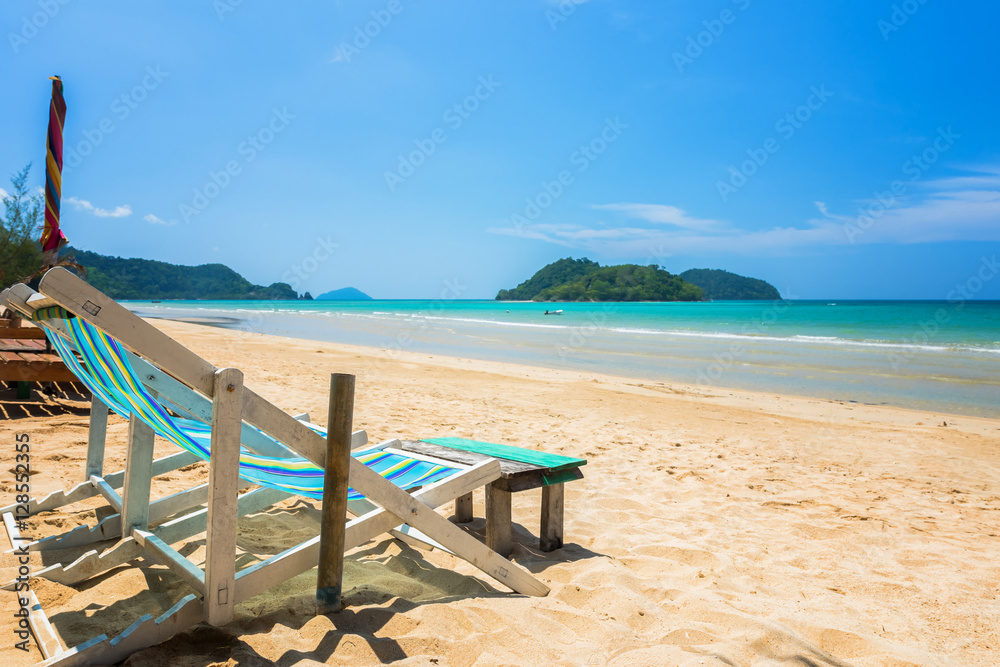 Chair beach for relaxation at the exotic beach , Located Koh Mak Island , Thailand