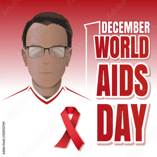World AIDS Day poster design. Aids Awareness. Woman with a red ribbon on his chest. Vector illustration