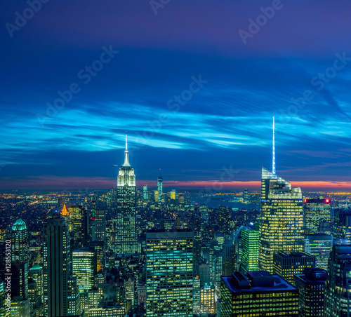 View of New York Manhattan during sunset hours