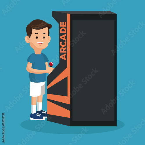 boy playing arcade video machine vector illustration eps 10