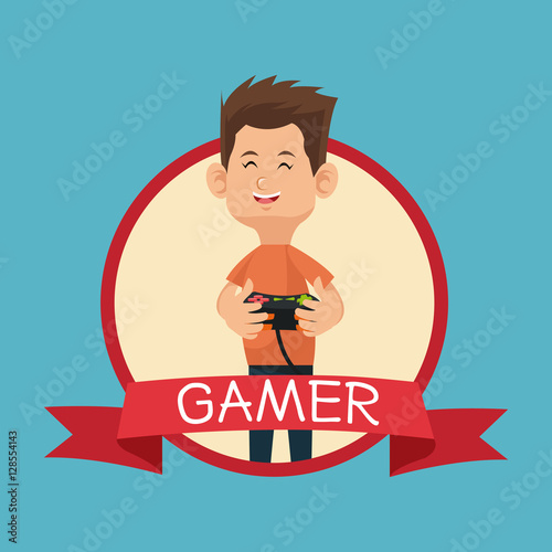 happy gamer control console banner blue backgroung vector illustration eps 10