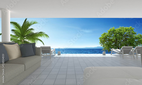 Beach living on Sea view and blue sky background-3d rendering