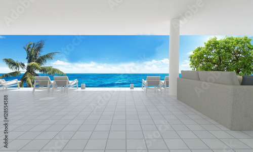 Beach living on Sea view and blue sky background-3d rendering © kanmanatth
