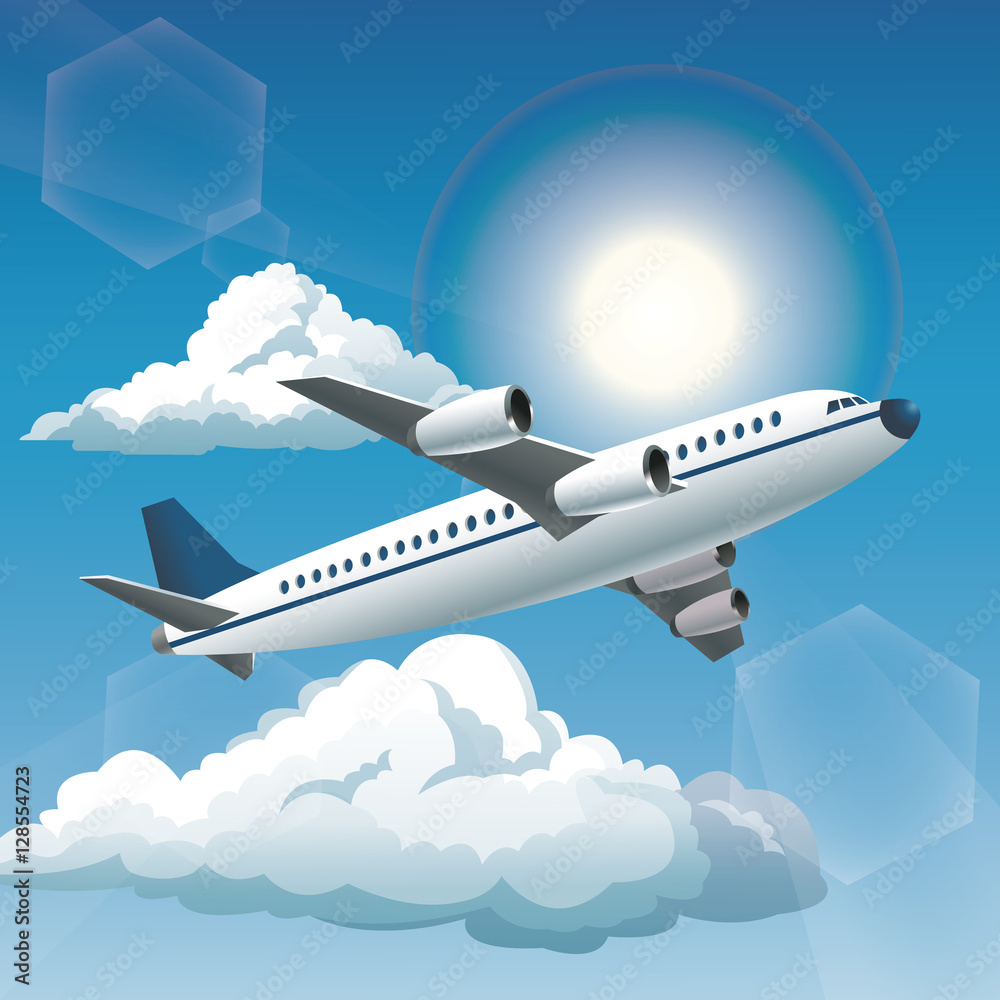 aircraft sunny blue sky clouds vector illustration eps 10