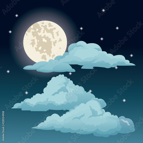 beautiful blue sky stars clouds moon vector illustration eps 10