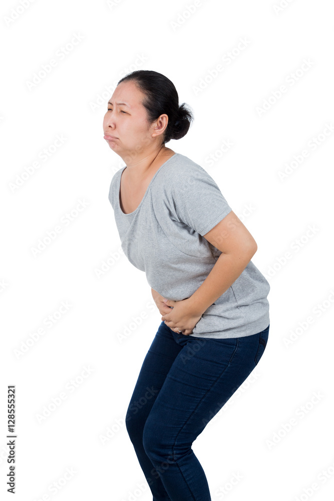 woman has stomach ache. woman has stomach ache.
