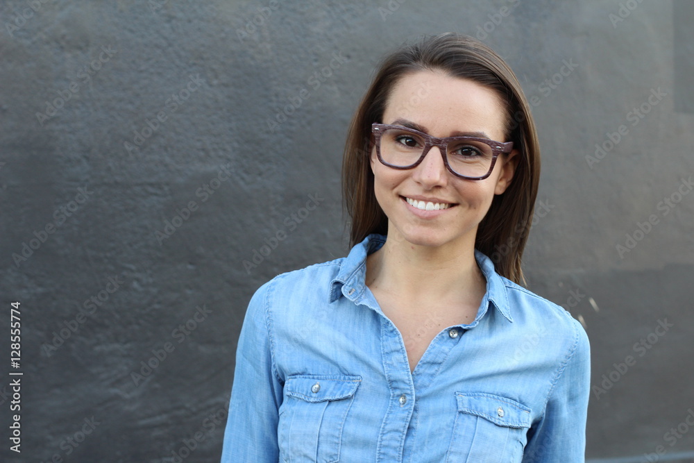 Closeup portrait of happy young woman with copy space for adding text or logos Closeup portrait of happy young woman with copy space for adding text or logos