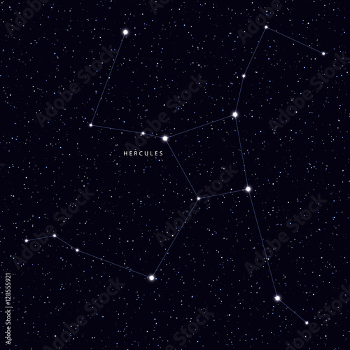 Sky Map with the name of the stars and constellations. Astronomical symbol constellation Hercules