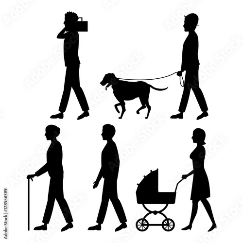 set people walk silhouette pet listen music carriyng baby vector illustration eps 10 photo