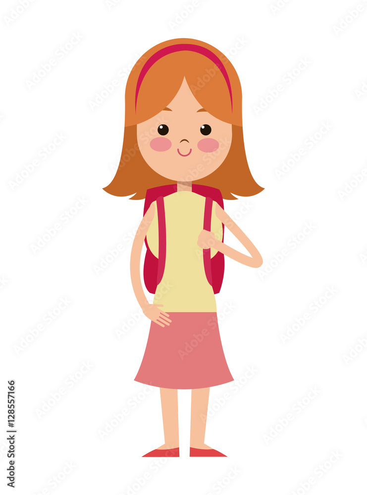 back to school cartoon girl blonde red diadem bag vector illustration eps 10