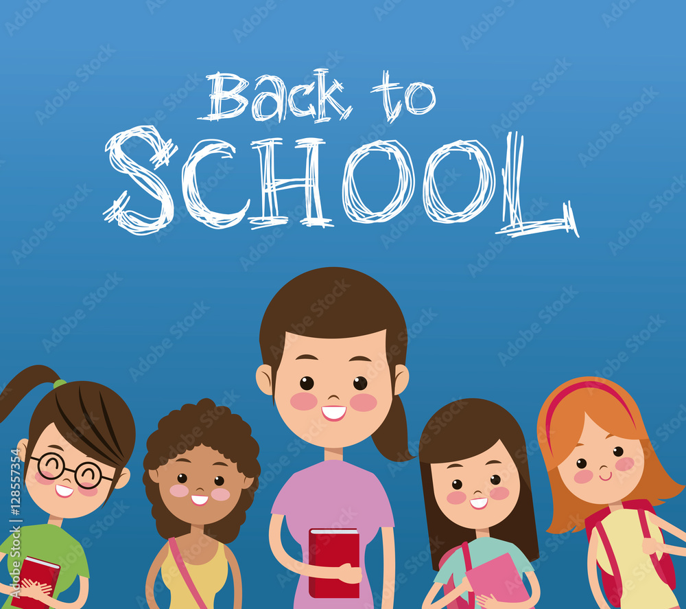back to school with students poster vector illustration eps 10