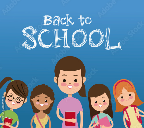 back to school with students poster vector illustration eps 10