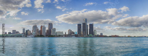 Panoramic view of Detroit city skyline taken from Windsor  Ontar