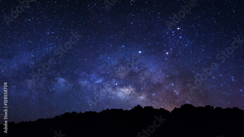 Panorama Milky Way Galaxy, Long exposure photograph, with grain