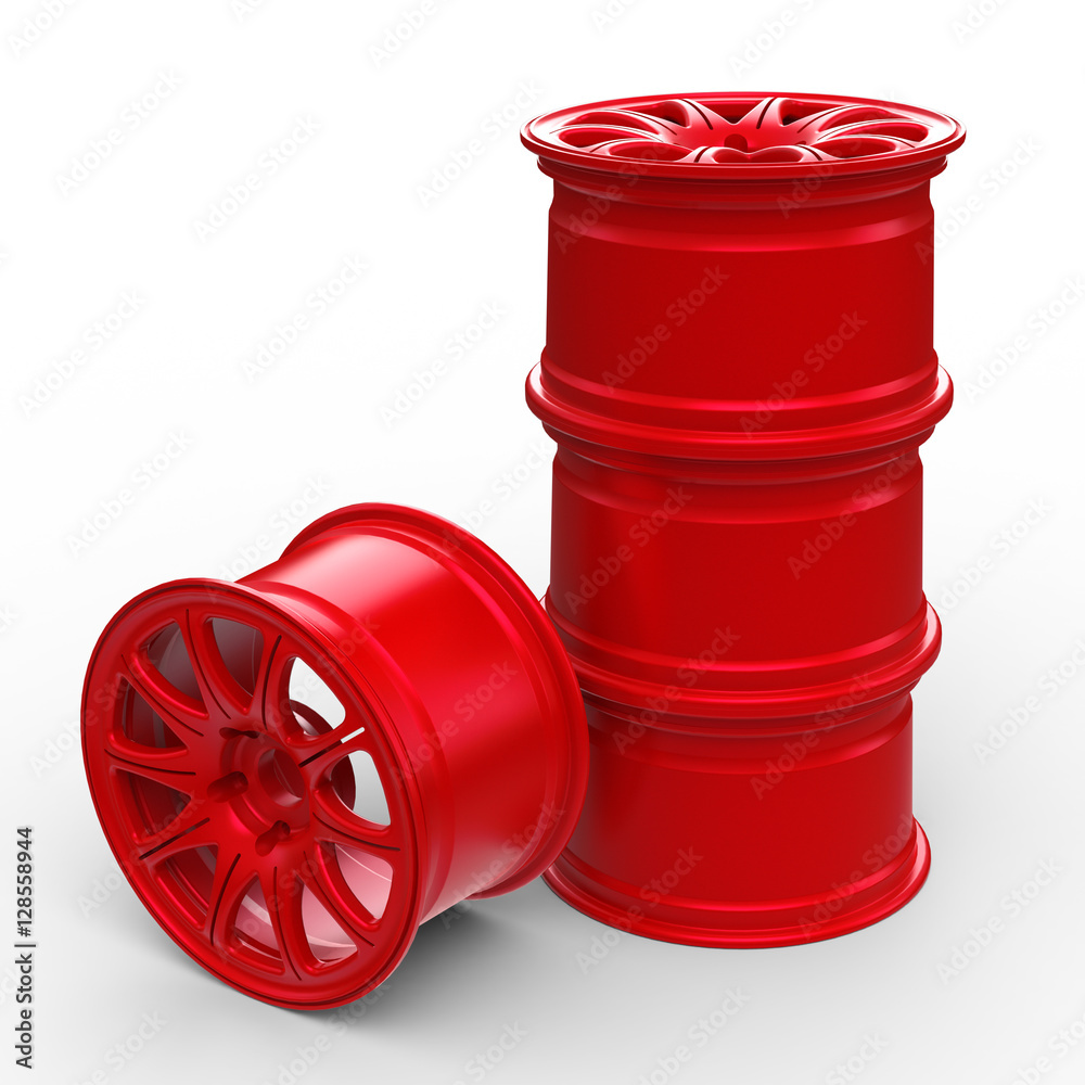 Red steel disks for a car 3D illustration Red steel disks for a car 3D illustration