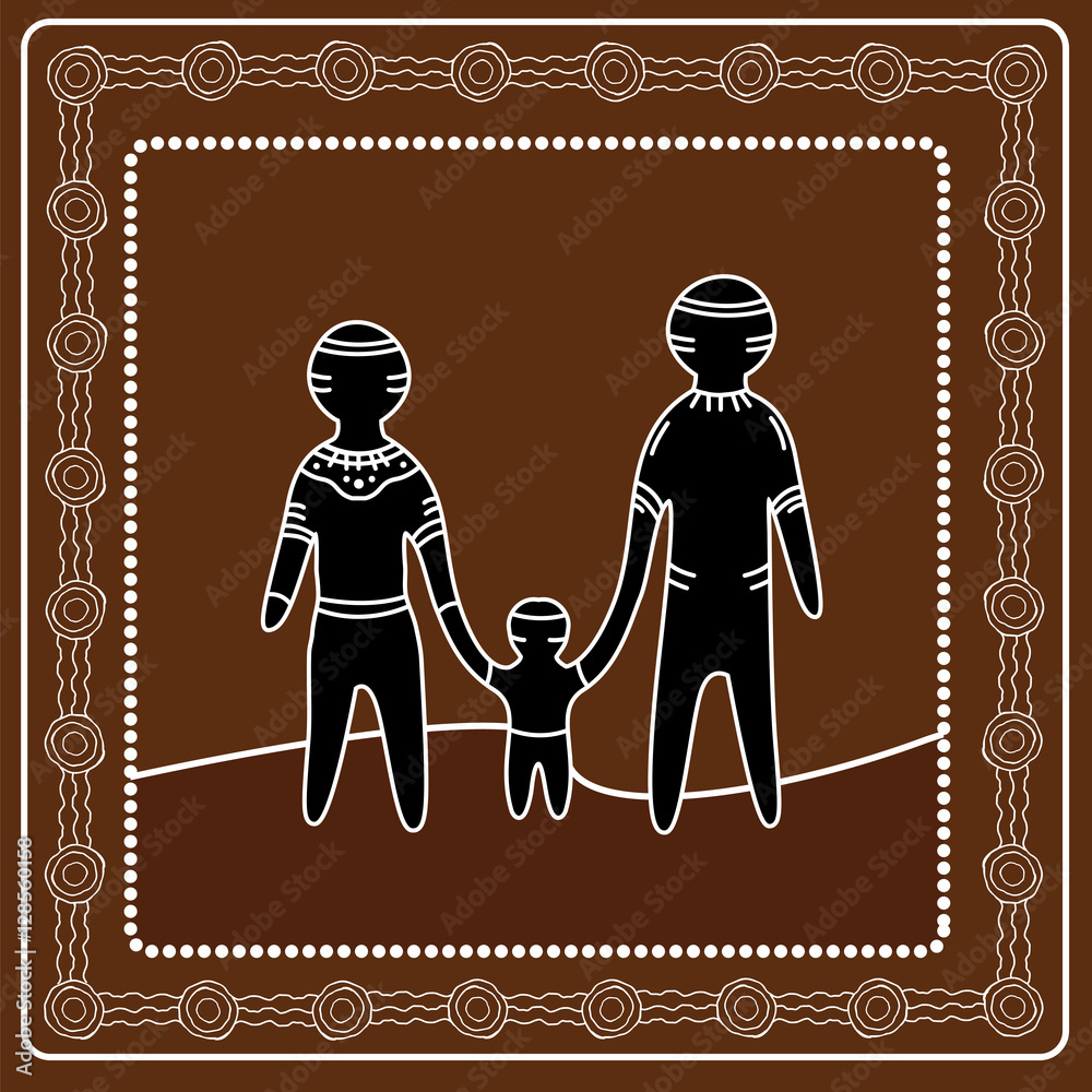 Aboriginal art vector painting. Happy family concept. Aboriginal art vector painting. Happy family concept.