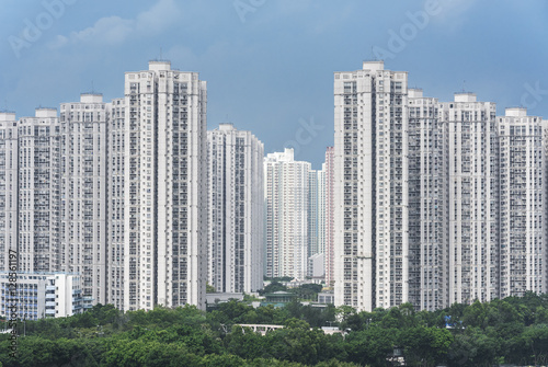 highrise residential building in Hong Kong city