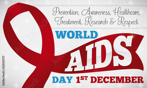 World AIDS Day Design with Red Ribbon and Values, Vector Illustration