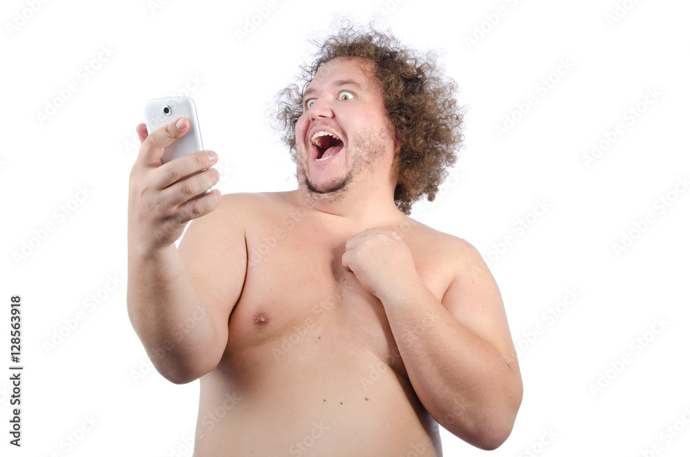 Fat guy and selfie. Stock Photo | Adobe Stock