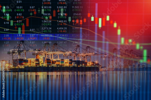 Stock exchange concept,container ship in import export and business logistic