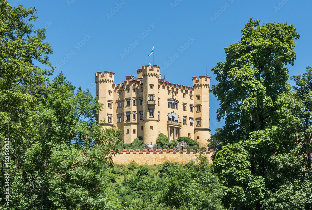 Hohenschwangau Castle close to Neuschwanstein castle, Romanesque Revival palace. Hohenschwangau, Fussen, Bavaria, Germany.