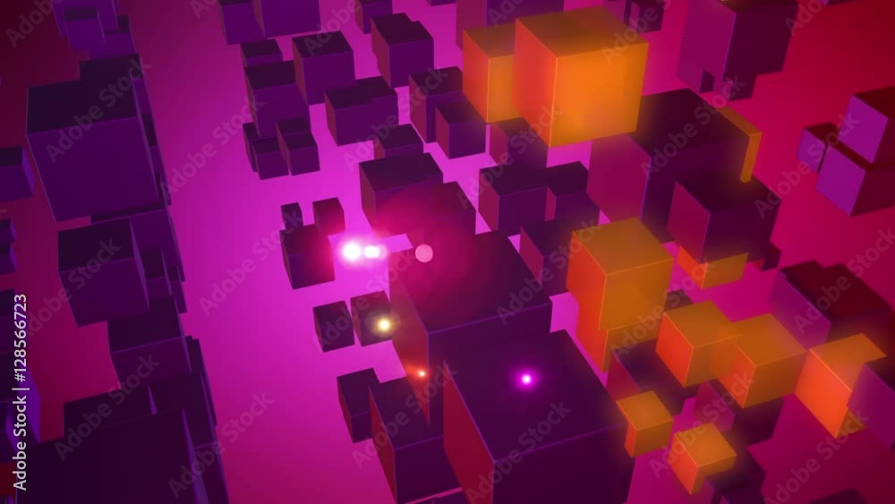 Flying Blue And Pink 3D Cubes In The Mid Air Flying Blue And Pink 3D Cubes In The Mid Air