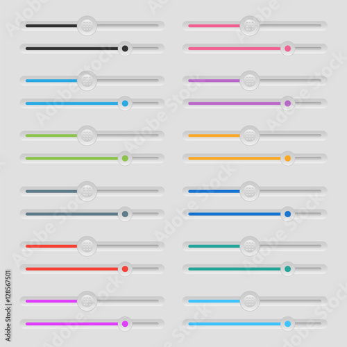 Colorful horizontal and vertical sliders. UI sliders set. Multicolor modern UI elements. Vector.