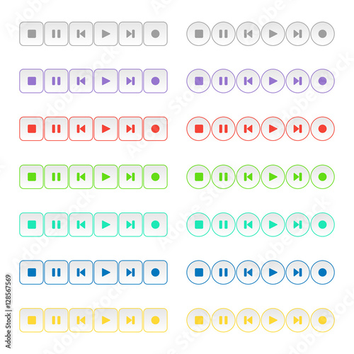 Player colorful buttons set. Collection media buttons in vector.