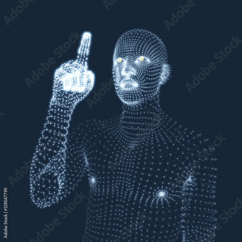 Man Pointing his Finger. 3D Model of Man. Geometric Design.