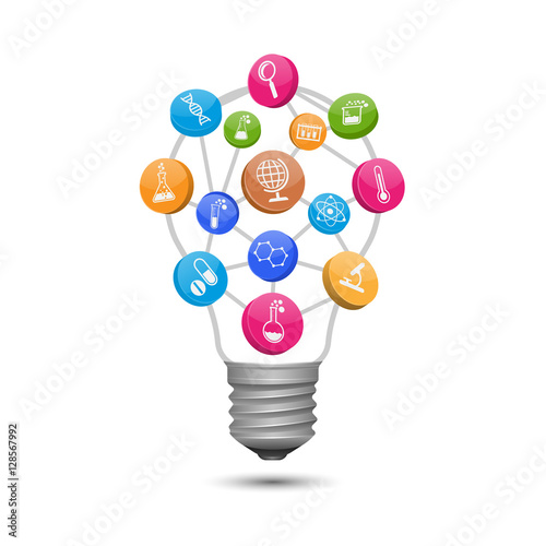  Light bulb with science and chemistry icons. Vector